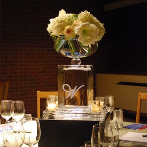 Rectangle “W” Table Centerpiece with Glass Flower Dish